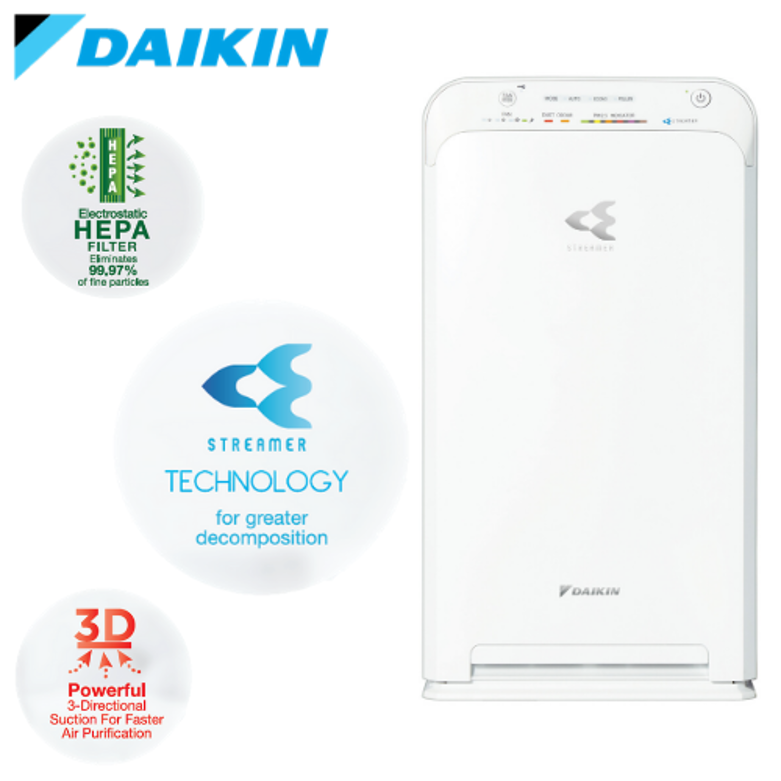 Máy Lọc Không Khí Tạo Ẩm Daikin MCK55TVM6 Công nghệ Streamer 3C Tích Hợp Ion Plasma, Lõi Lọc Tuổi Thọ Lên Đến 10 Năm, Diệt Khuẩn Và Lọc Sạch 99,97% Bụi Bẩn, Diện Tích Sử Dụng 40 m2, Công Suất 58W - Hàng Chính Hãng