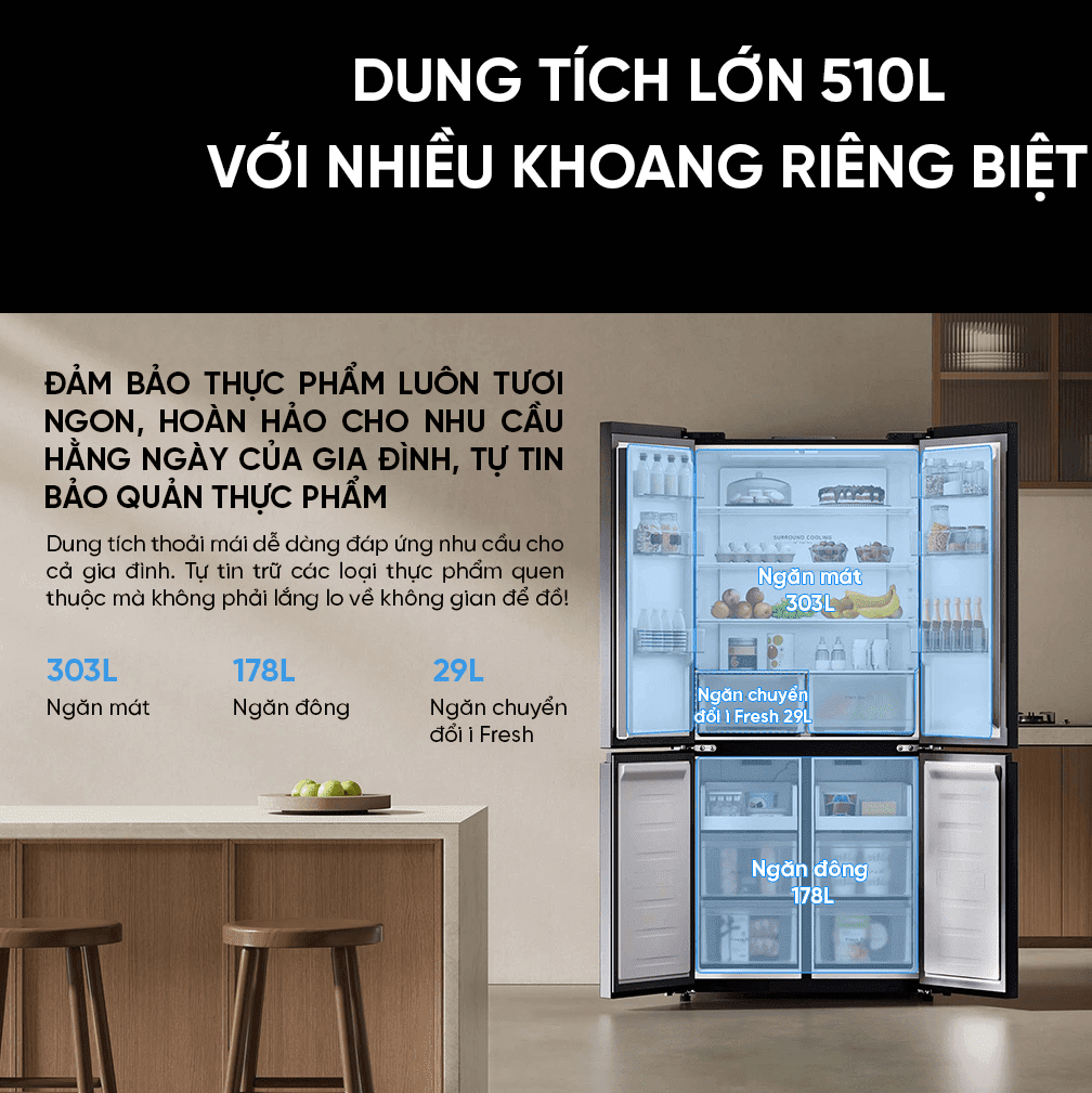 Tủ Lạnh Xiaomi Mijia Cross Door 510L – Bản Quốc Tế