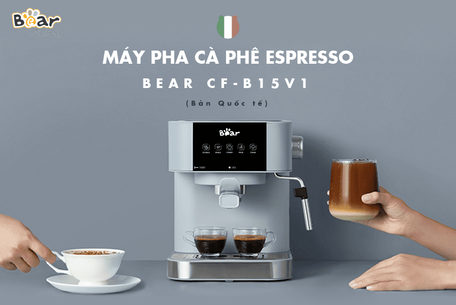 Máy Pha Cà Phê Bear Espresso CF-B15V1 Tạo Bọt Sữa Áp Suất 15 Bar - Hàng Chính Hãng
