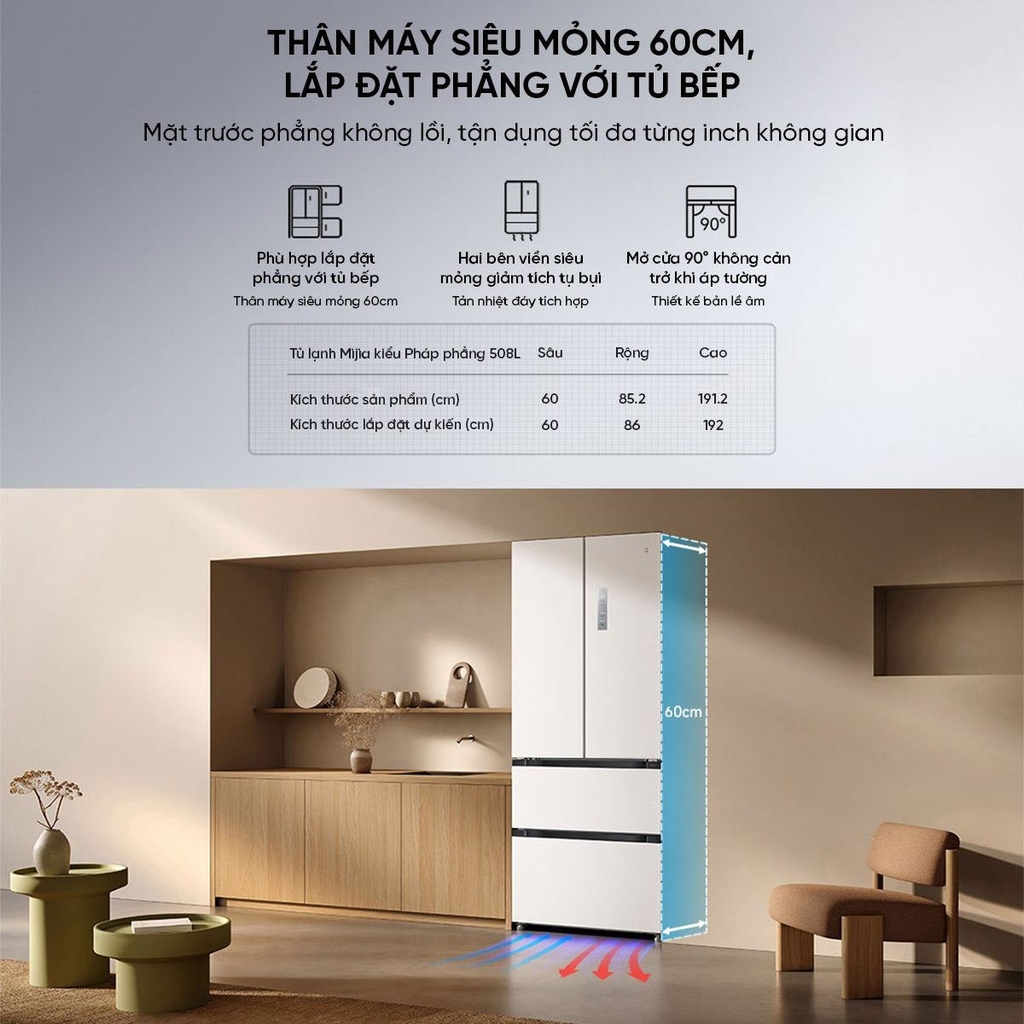Tủ Lạnh Xiaomi Mijia 508L Kiểu Pháp Màu Trắng Model 2025