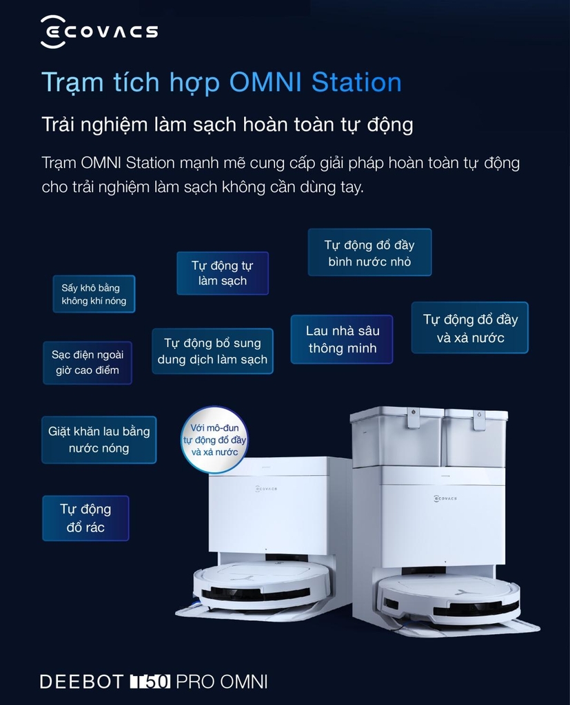 Robot Hút Bụi Lau Nhà Ecovacs Deebot T50 Pro Omni Gen 2 - Bản Quốc Tế