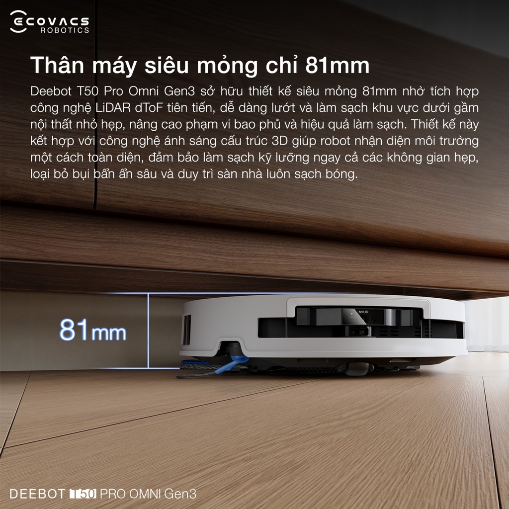 Robot Hút Bụi Lau Nhà Ecovacs Deebot T50 Pro Omni Gen 3 - Bản Quốc Tế