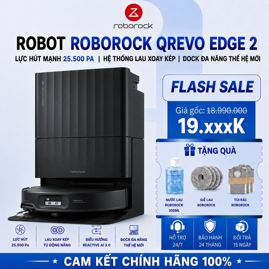 Robot Hút Bụi Lau Nhà Roborock QRevo Edge 2 | Lực Hút 25.000 Pa
