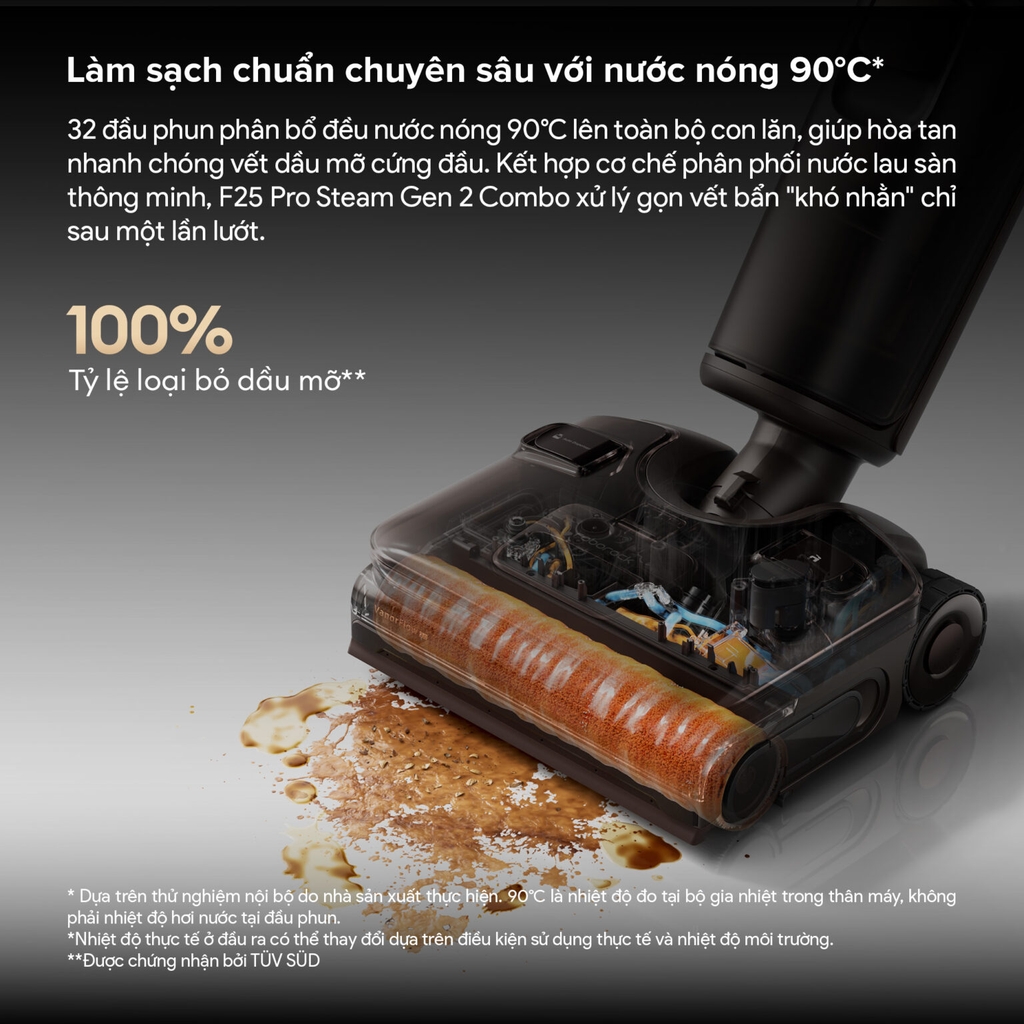 Máy Lau Nhà Roborock F25 Pro Steam Gen 2 Combo | Lực Hút 25.000 Pa