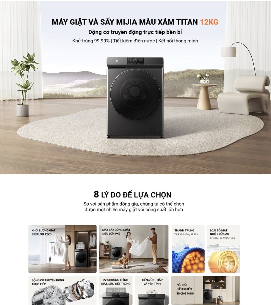 Máy Giặt Sấy Xiaomi Mijia MJ303 Pro - Giặt 12Kg, Sấy 9Kg - Tự Căn Nước Giặt