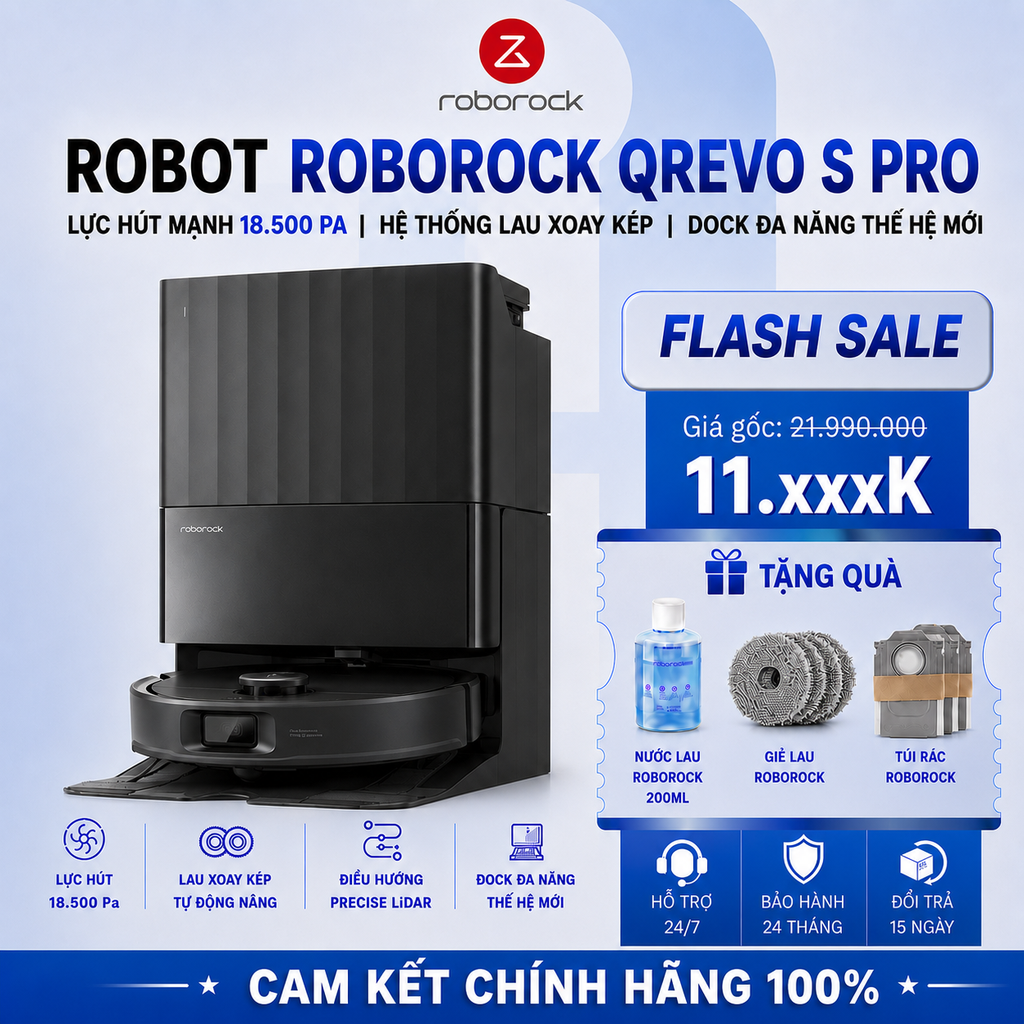 Robot Hút Bụi Lau Nhà Roborock QRevo S Pro | Lực Hút 18.500 Pa