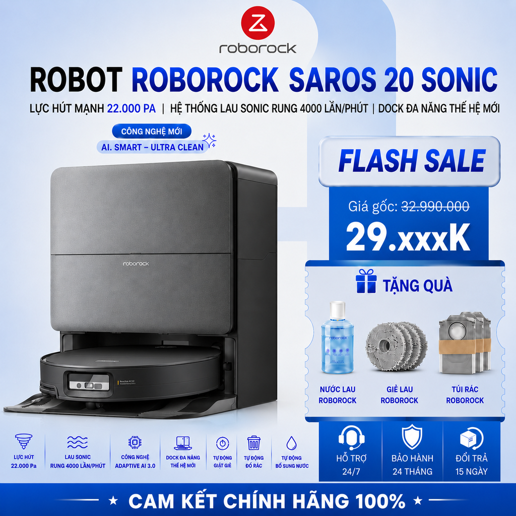 Robot Hút Bụi Lau Nhà Roborock Saros 20 Sonic – Chính Hãng