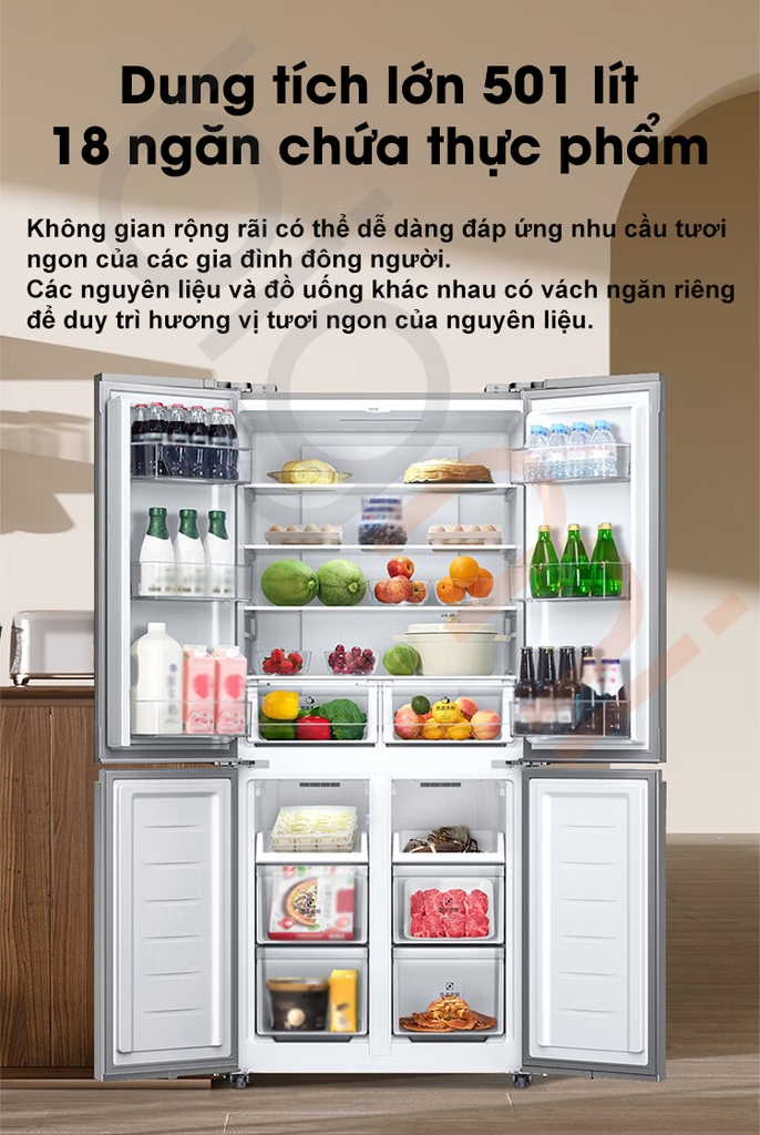 Tủ Lạnh Xiaomi Mijia 501L 4 Cánh - Màu Bạc Ánh Kim