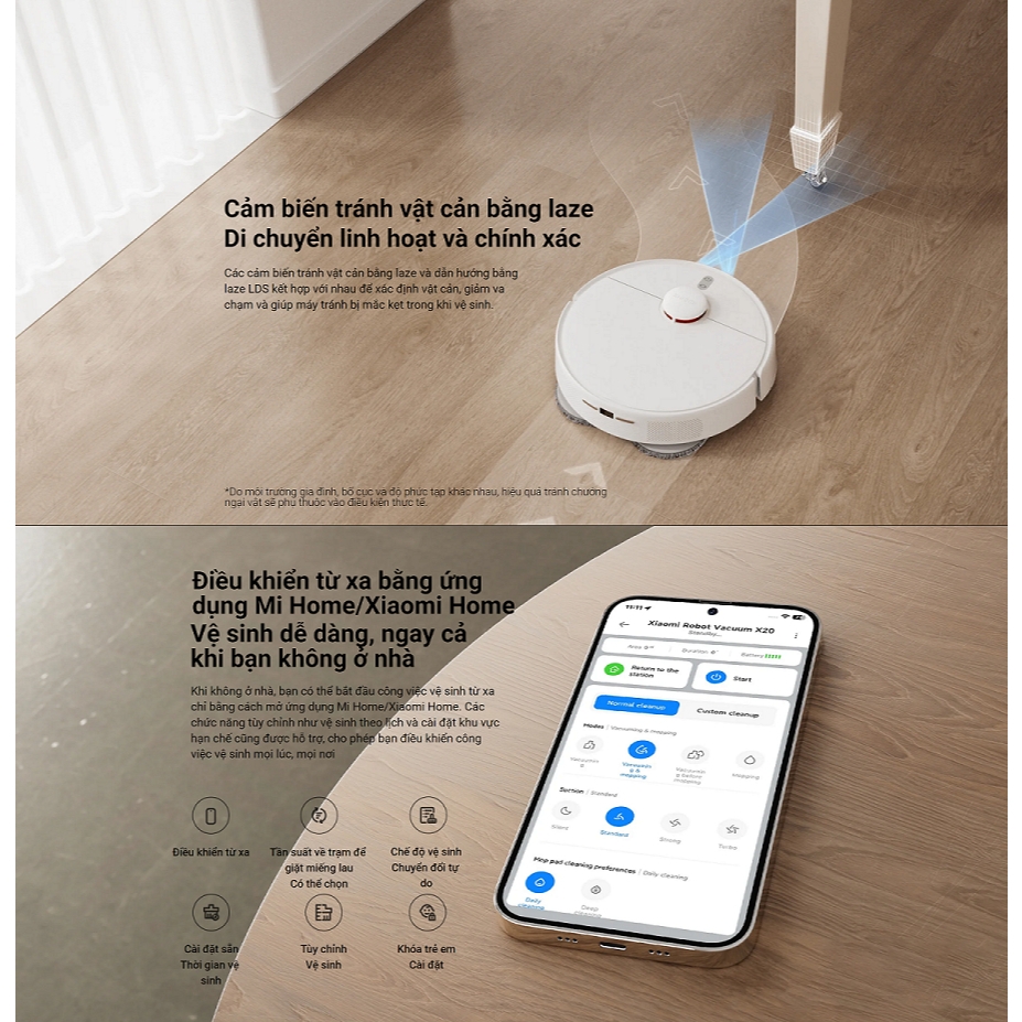 Robot Hút Bụi Lau Nhà Xiaomi Mijia 2 Lực Hút 5000 Pa Giặt Giẻ Tự Động - Hàng Nhập Khẩu
