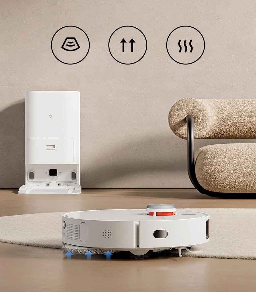 Robot Hút Bụi Lau Nhà Xiaomi Mijia Omni Tự Đổ Rác Giặt Giẻ, Bơm Nước Và Sấy Khô Nhiệt Độ Cao Diện Tích Hoạt Động 250m2 Lực Hút 4000 Pa Công Suất 55 W  - Hàng Chính Hãng