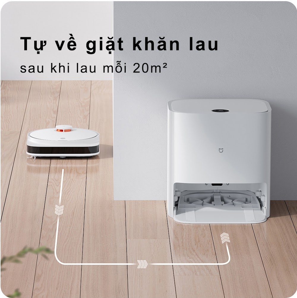 Robot Hút Bụi Lau Nhà Xiaomi Mijia Pro Giặt Khăn Lau Tự Động Diện Tích Hoạt Động 200m2 Công Suất 55 W Áp Suất 3000 Pa - Hàng Chính Hãng