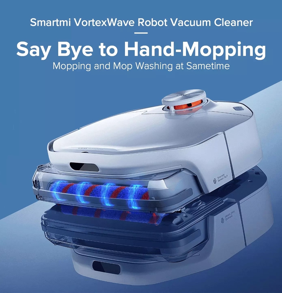Robot Hút Bụi Lau Nhà Xiaomi Smartmi Vortex Wave Lau Sạch Nhất Thế Giới Công Nghệ Mới Con Lăn Xoay 1600 Vòng/Phút, Kết Nối App Lực Hút 4000 Pa, Diện Tích 150 m2 Công Suất Cao 75 W - Hàng Chính Hãng