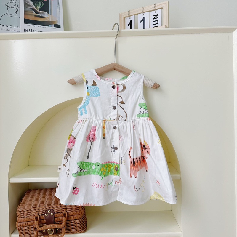 Đầm midi baby doll màu xanh chuối vải xốp - ANN.COM.VN