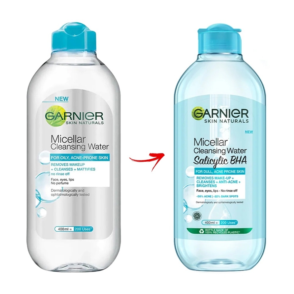 Nước Tẩy Trang Garnier Dành Cho Da Dầu Và Mụn 400ml (Mới) Micellar Cleansing Water For Oily & Acne-Prone Skin New 2023