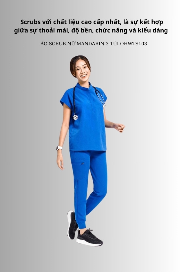 Áo Scrubs cao cấp nữ thương hiệu MOH, cổ trụ Mandarin, 2 túi, chất vải và form chuẩn Mỹ (WTS103)
