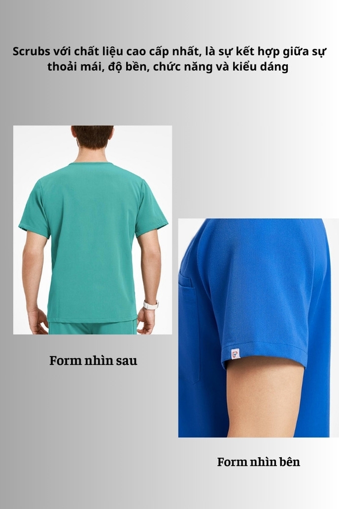 Áo Scrubs cao cấp nam thương hiệu MOH, cổ V-neck, 2 túi, chất vải và form chuẩn Mỹ (MTS102)