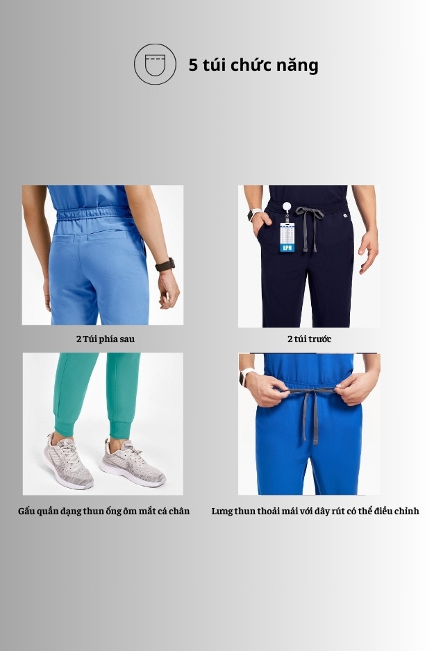 Quần Scrubs nam cao cấp, thương hiệu MOH, kiểu Jogger, 5 túi, chất vải và form chuẩn Mỹ (MPS101J)