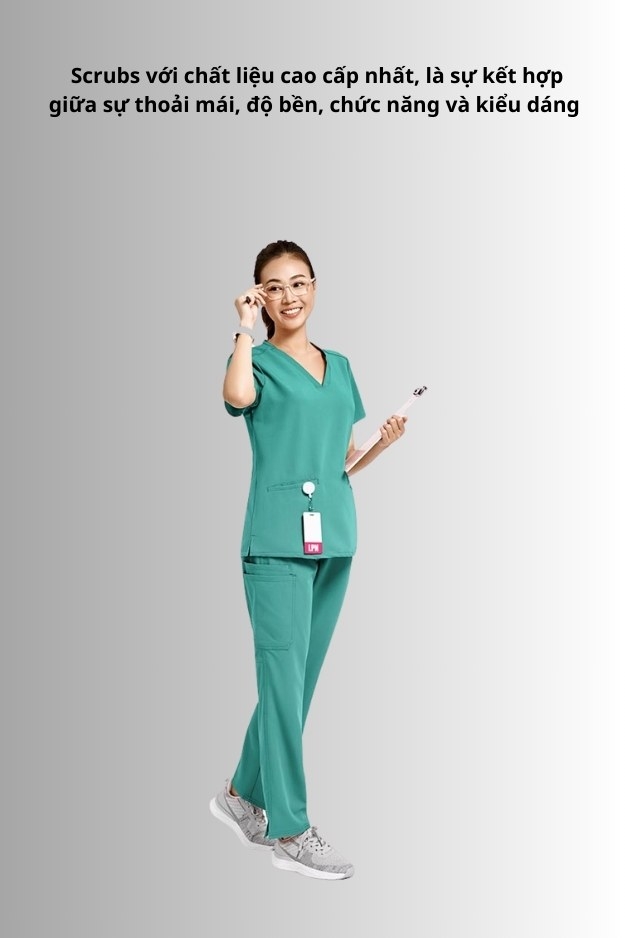 Áo Scrubs nữ cao cấp thương hiệu MOH, cổ V-neck, 3 túi, chất vải và form chuẩn Mỹ (WTS101)