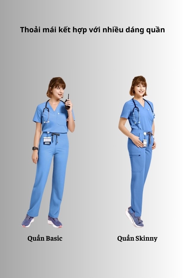 Áo Scrubs nữ cao cấp thương hiệu MOH, cổ V-neck, 3 túi, chất vải và form chuẩn Mỹ (WTS101)
