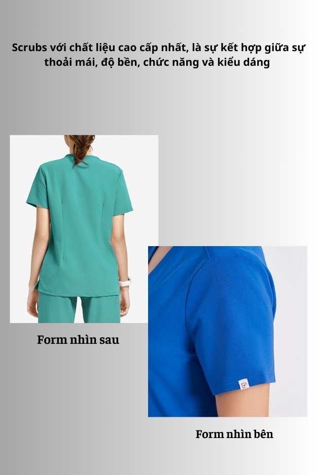 Áo Scrubs nữ cao cấp thương hiệu MOH, cổ V-neck, 3 túi, chất vải và form chuẩn Mỹ (WTS101)
