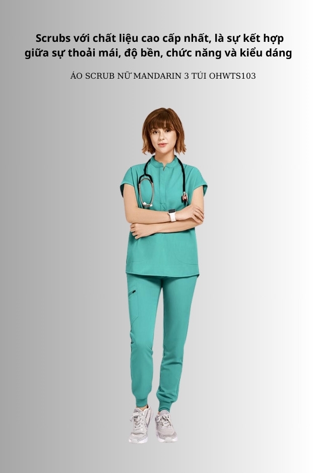 Áo Scrubs cao cấp nữ thương hiệu MOH, cổ trụ Mandarin, 2 túi, chất vải và form chuẩn Mỹ (WTS103)