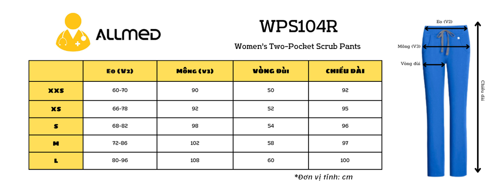 Quần Scrubs nữ cao cấp, thương hiệu MOH, kiểu Basic, 2 túi, chất vải và form chuẩn Mỹ (WPS104R)