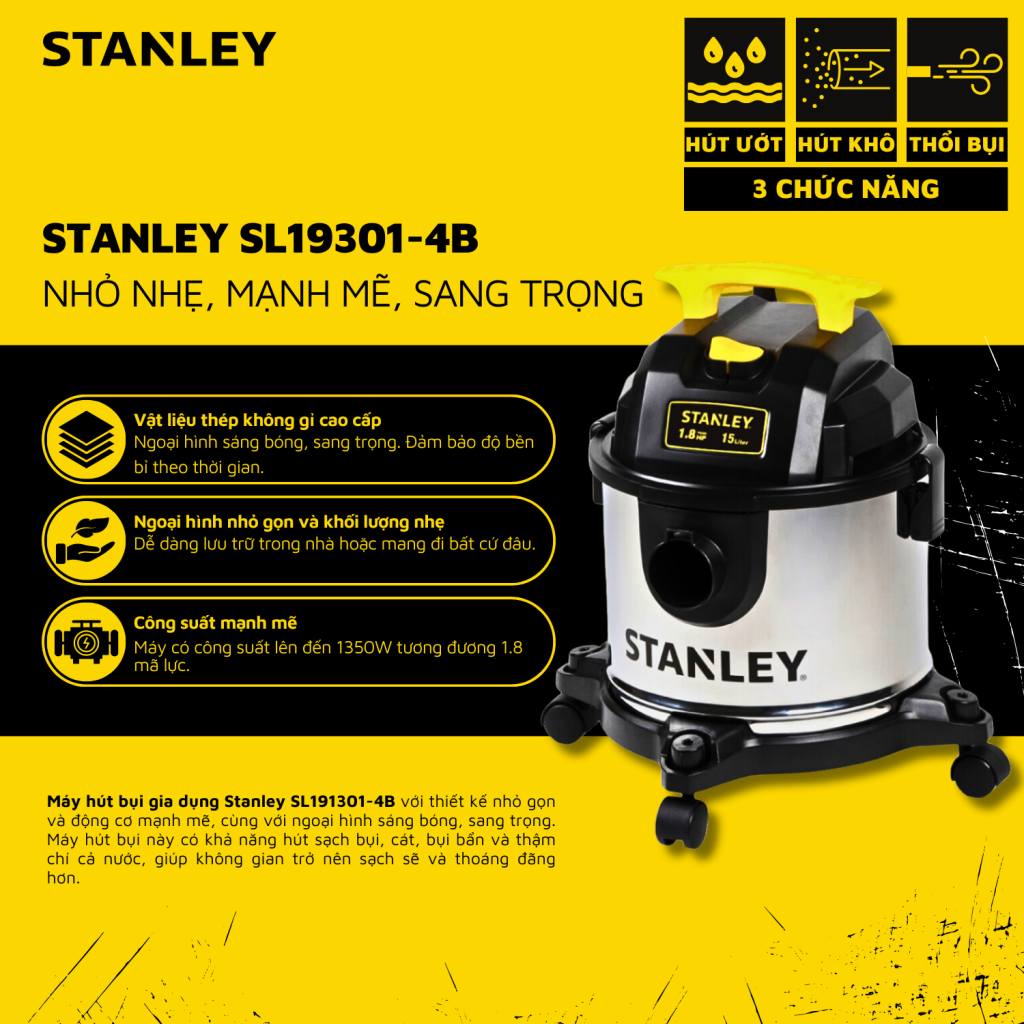 Máy hút bụi gia dụng 3 chức năng Stanley SL19301-4B