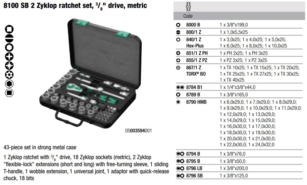 Bộ khẩu 3/8 05003594001