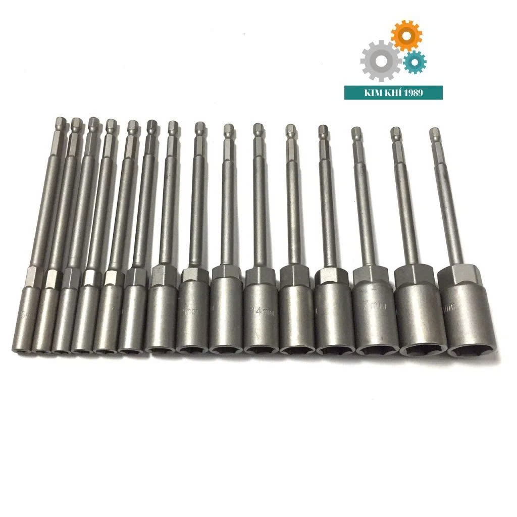 Bộ 15 Đầu Chụp Khẩu Bulong Dài 15cm Lắp Nhanh Cho Máy Bắn Vít 5.5mm -19mm