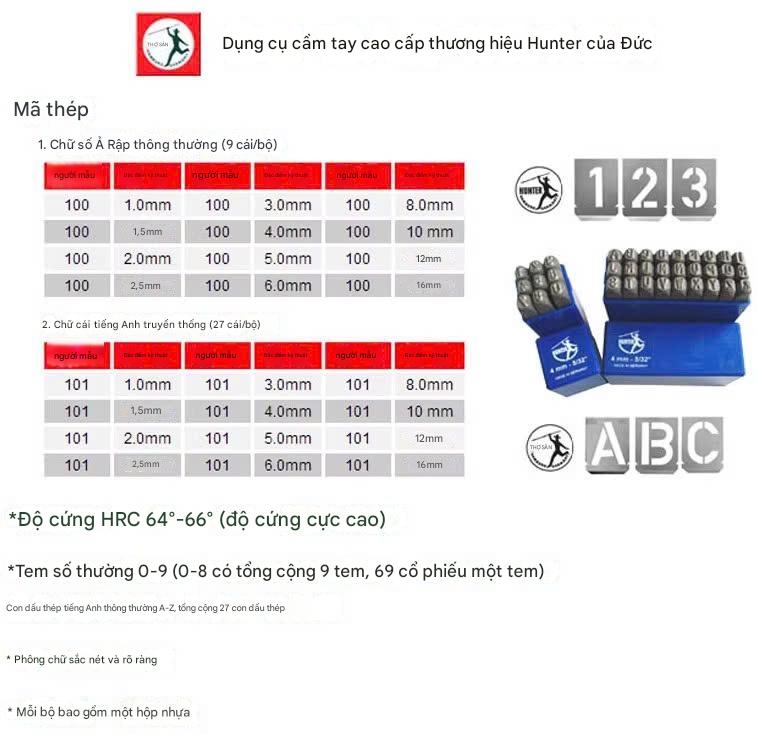 Bộ đóng chữ và số GERMANY Nhập khẩu