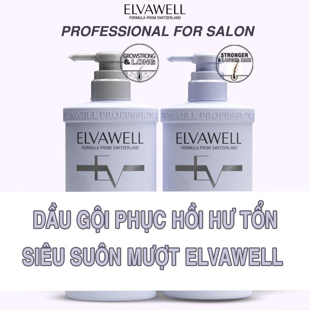 Cặp dầu gội - xả phục hồi hư tổn siêu suôn mượt ELVAWELL 1000ml (10ea)