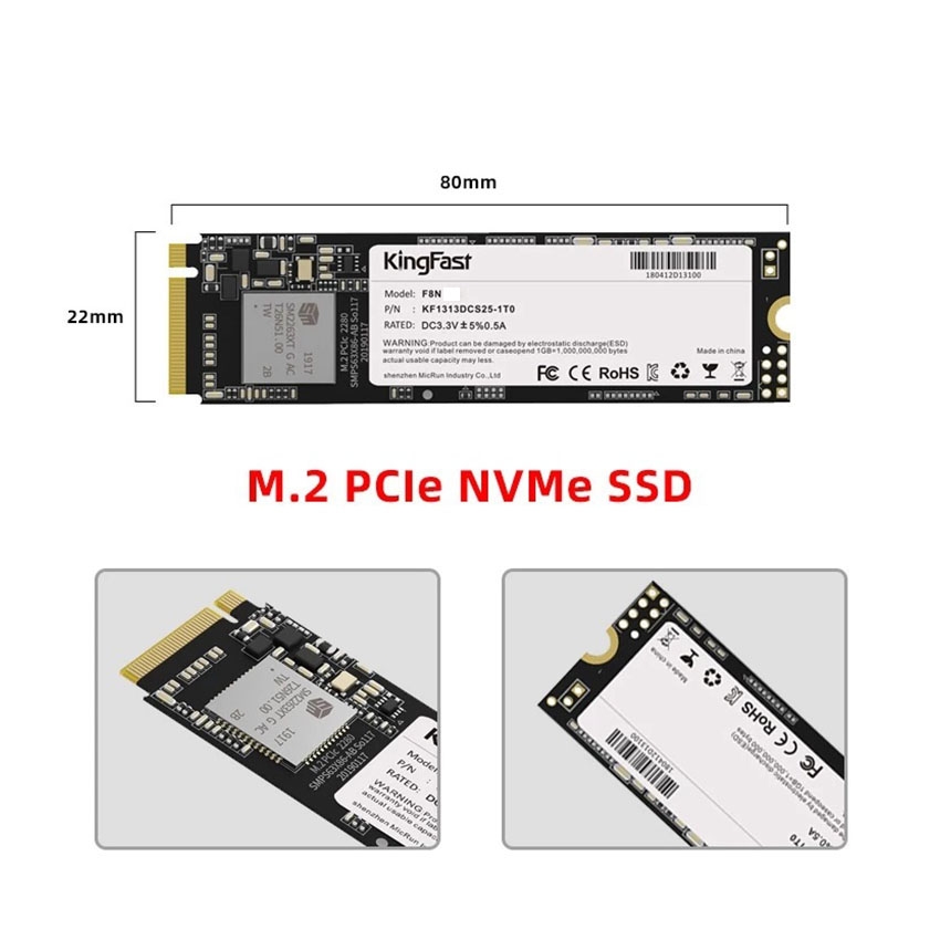 Ổ cứng SSD KINGFAST F8N 256GB M.2 2280 PCIe NVMe Gen 3x4 (Đọc 1700MB/s - Ghi 800MB/s) - (F8N-256GB)