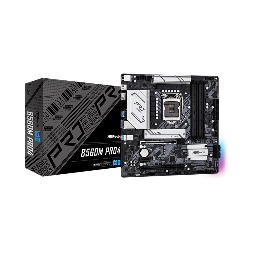 Mainboard ASROCK B560M PRO4. (4 khe Ram,Hỗ Trợ DDR4 Bus 4800MHz,Socket 1200, m-ATX )