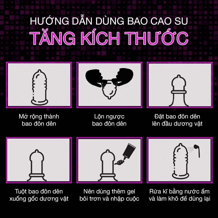 Bao cao su đôn dên tăng kích thước hình đầu voi