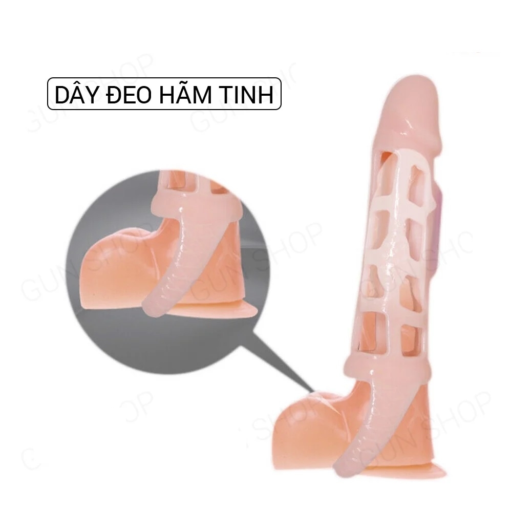Bao cao su đôn dên tăng kích thước Baile - Màu da, lưới dây đeo có rung 16 x 3.5 cm