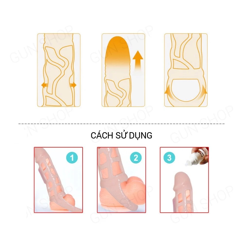 Bao cao su đôn dên tăng kích thước Baile - Màu da, lưới dây đeo có rung 16 x 3.5 cm