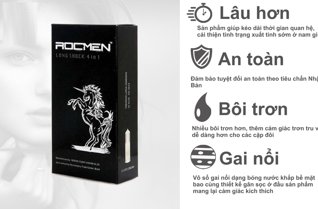Bao cao su Rocmen Long Shock Đen 4in1