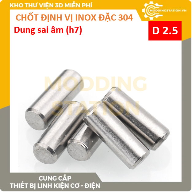 Chốt định vị đặc inox 304 size D2.5x50 dung sai âm (h7)