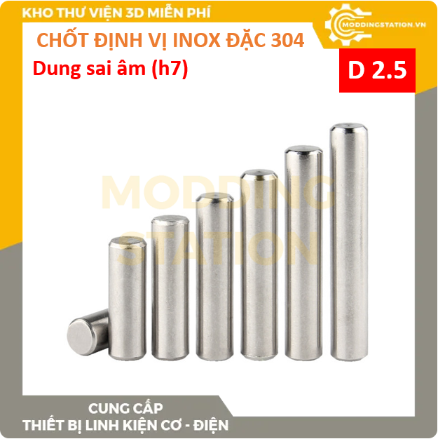 Chốt định vị đặc inox 304 size D2.5x12 dung sai âm (h7)