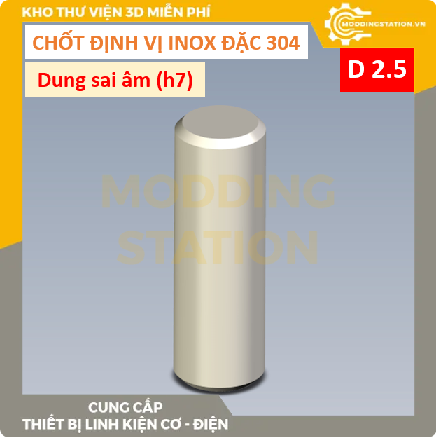 Chốt định vị đặc inox 304 size D2.5x20 dung sai âm (h7)