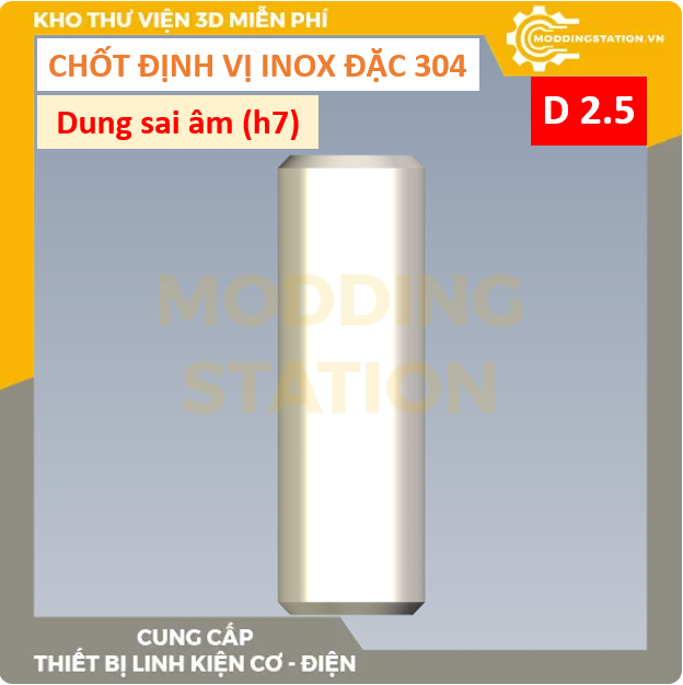 Chốt định vị đặc inox 304 size D2.5x25 dung sai âm (h7)