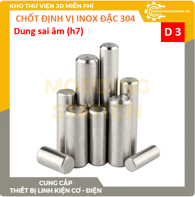Chốt định vị đặc inox 304 size D3x3 dung sai âm (h7)