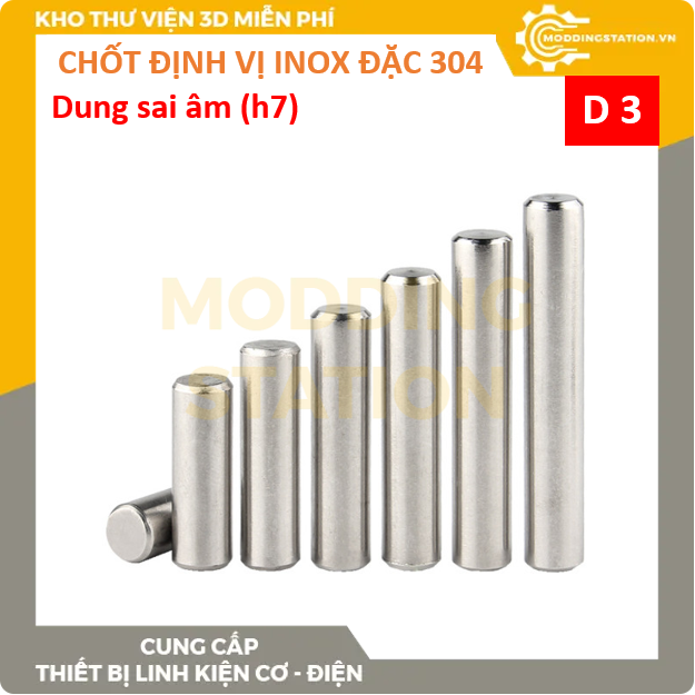 Chốt định vị đặc inox 304 size D3x12 dung sai âm (h7)