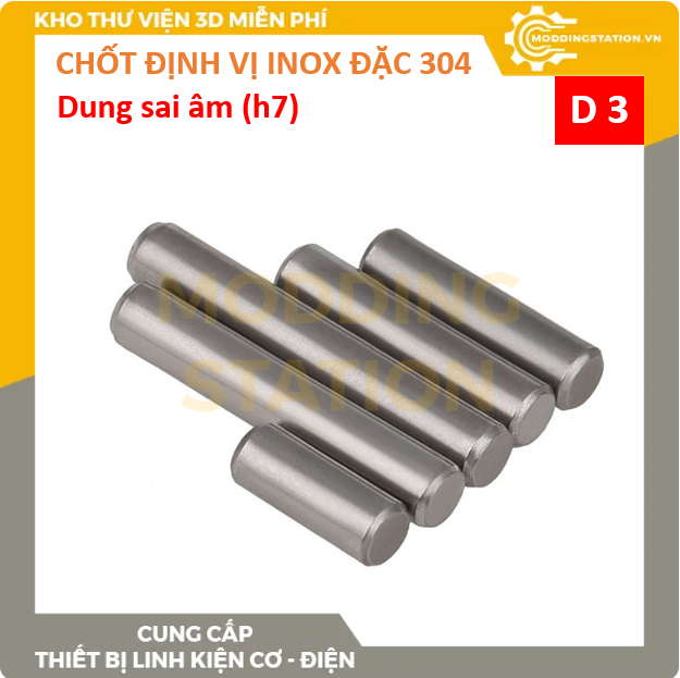 Chốt định vị đặc inox 304 size D3x18 dung sai âm (h7)
