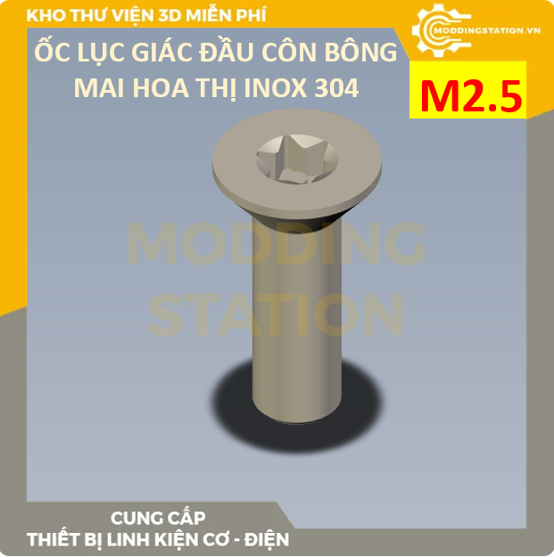 Ốc Lục giác đầu côn bông mai hoa thị inox 304 size M2.5x12