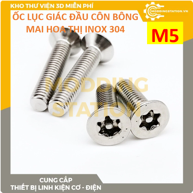 Ốc Lục giác đầu côn bông mai hoa thị size M5x14