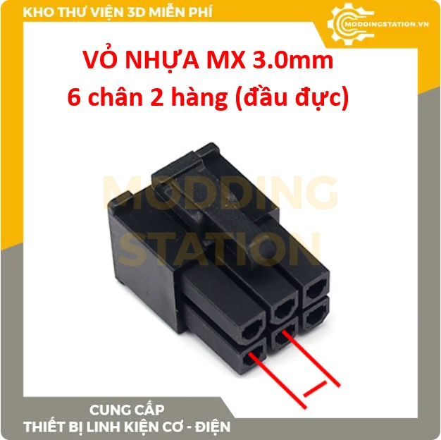 Vỏ nhựa MX 3.0mm 6 chân 2 hàng (đầu đực)