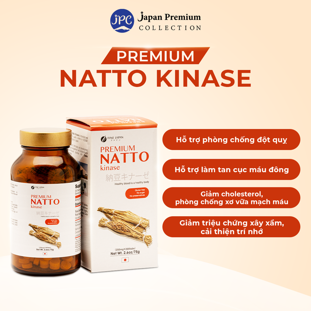 Viên uống Chống Đột Quỵ Natto Kinase Nhật Bản (Hoạt huyết dưỡng não) - Fine Japan (Hộp 300 Viên)