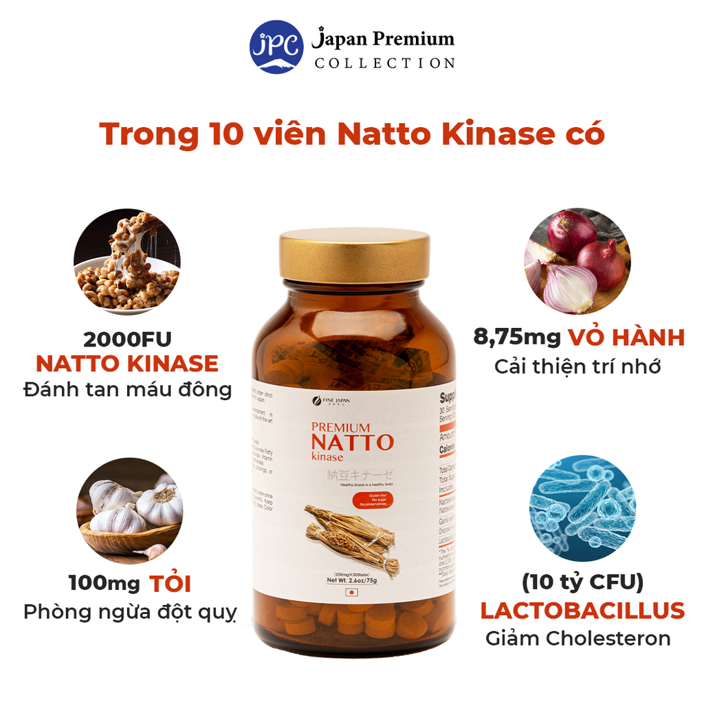 Viên uống Chống Đột Quỵ Natto Kinase Nhật Bản (Hoạt huyết dưỡng não) - Fine Japan (Hộp 300 Viên)
