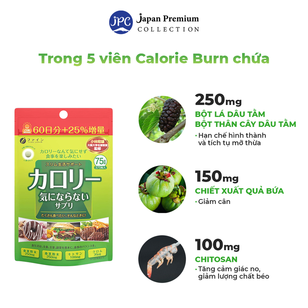 Viên Uống Giảm Cân Cao Cấp Calorie Burn Fine Japan - Nhật Bản (Gói 375 Viên)